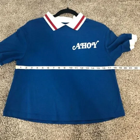 STRANGER THINGS Polo Crop Top Size Small Blue Scoops Ahoy Stranger Things - Picture 5 of 8